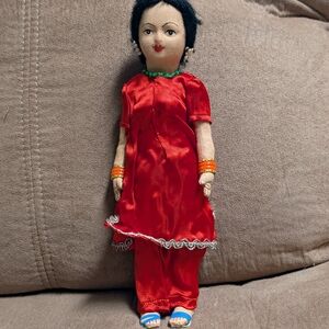 Red Fabric Doll with Traditional Outfit - Kids Toy